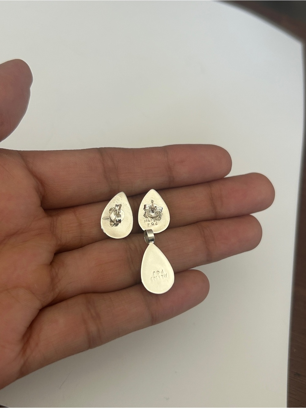 Taxco Mexigo 925 Sterling Silver Abalone Shell Teardrop Earrings & Pendant Set - Picture 6 of 8